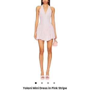 More To Come Yolani Pink Stripe Halter Dress size medium NWT